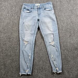 BKE Stella Jeans Women's 28x25 Blue Ankle Skinny Distressed Raw Hem